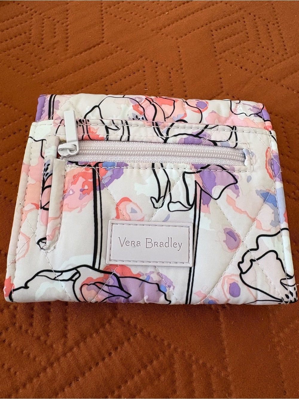 Vera Bradley Quilted Floral Card Case Wallet - White, Pink & Purple